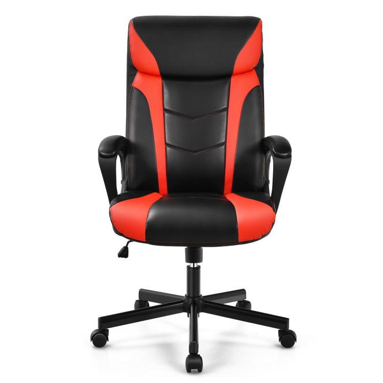 Swivel PU Leather Office Gaming Chair with Padded Armrest-RedCostway Gallery View 9 of 13