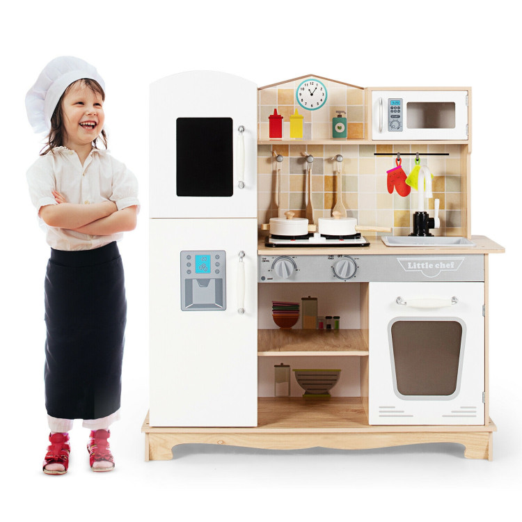 Wooden Kids Pretend Kitchen Playset Cooking Play Toy with Utensils and SoundCostway Gallery View 4 of 12