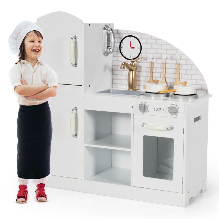 Kids Kitchen Playset Pretend Play Cooking Set with Vivid Faucet and TelephoneCostway Gallery View 4 of 12
