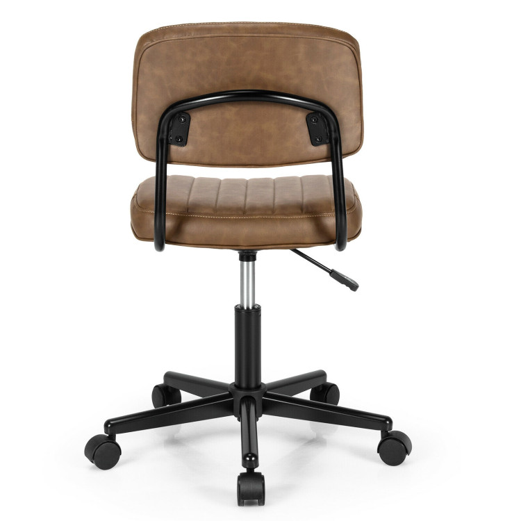 PU Leather Adjustable Office Chair  Swivel Task Chair with Backrest-BrownCostway Gallery View 11 of 12