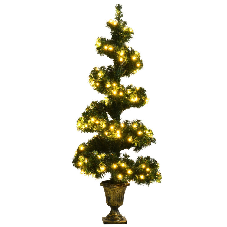 4 Feet Pre-lit Spiral Entrance Artificial Christmas Tree with Retro Urn BaseCostway Gallery View 3 of 12
