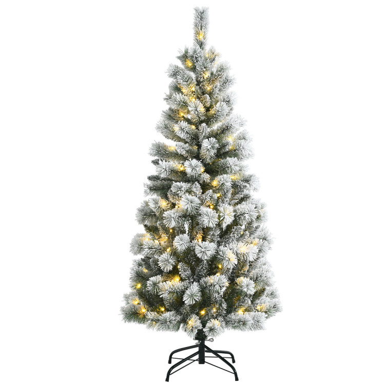 5 Feet Pre-Lit Hinged Christmas Tree Snow Flocked with 9 Modes Remote Control LightsCostway Gallery View 10 of 12