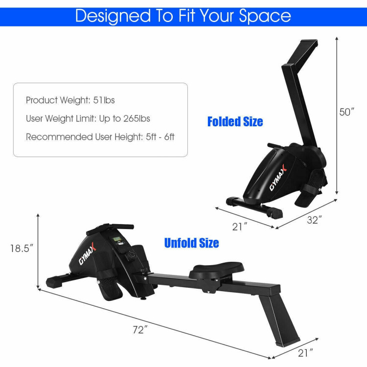 Foldable Magnetic Quiet Operated Fitness Rowing Machine with 10 Level Adjustable ResistanceCostway Gallery View 4 of 13