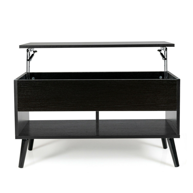 31.5 Inch Lift Top Coffee Table with Hidden Compartment and 2 Storage Shelves-BlackCostway Gallery View 12 of 12
