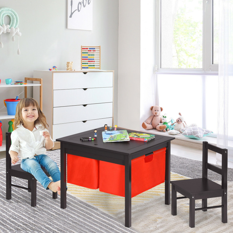 2-in-1 Kids Double-sided Activity Building Block Table with Drawers-BrownCostway Gallery View 8 of 12