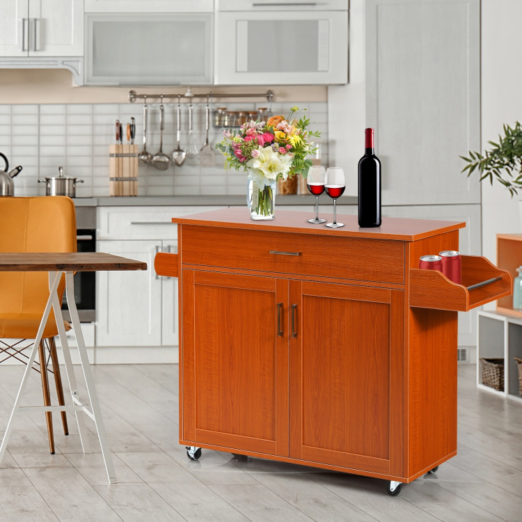 Rolling Kitchen Island Cart with Towel and Spice Rack-CherryCostway Gallery View 6 of 12