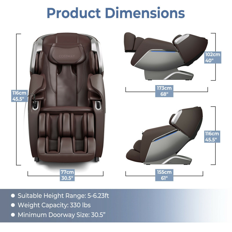 Full Body Zero Gravity Massage Chair with SL Track Voice Control Heat-BrownCostway Gallery View 4 of 12