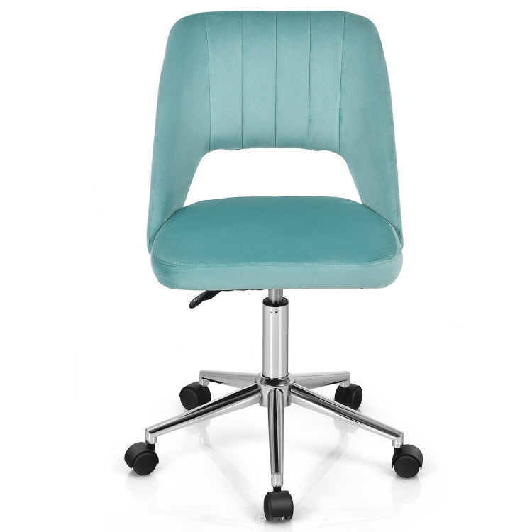Adjustable Velvet Home Office Chair with Chrome Base-GreenCostway Gallery View 4 of 12
