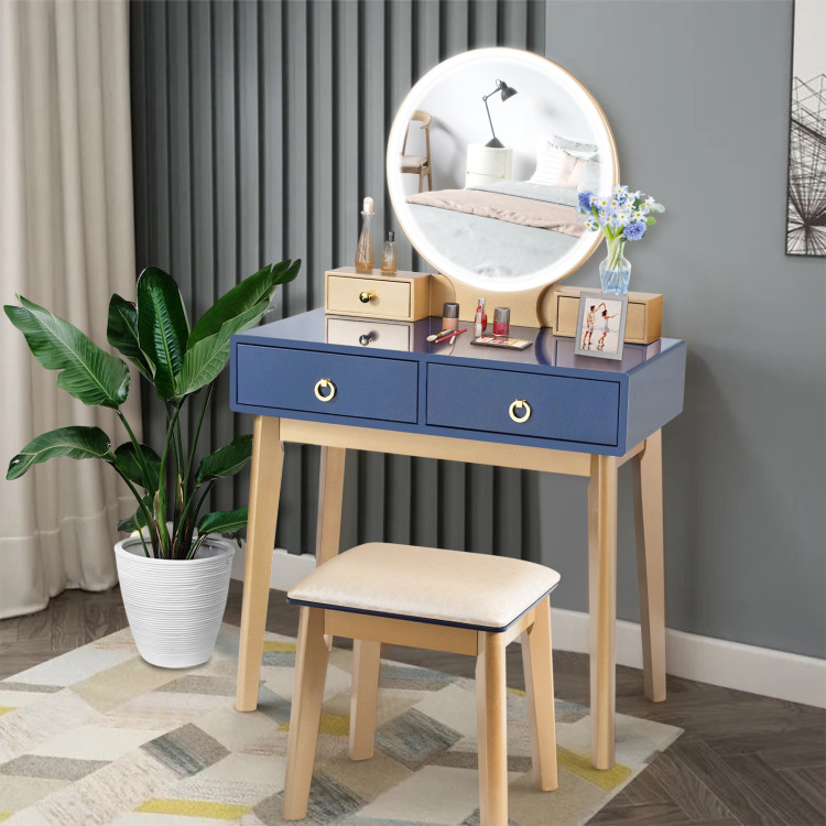 Makeup Vanity Table Set 3 Color Lighting Dressing Table-BlueCostway Gallery View 1 of 13