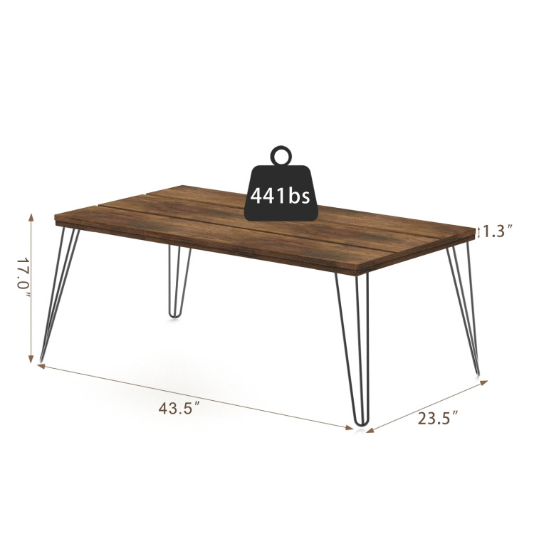43.5 Inch Wooden Rectangular Coffee Table with Metal LegsCostway Gallery View 4 of 14