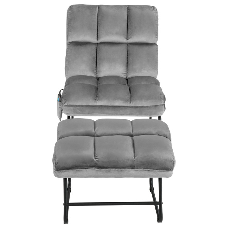 Velvet Massage Recliners with Ottoman Remote Control and Side Pocket-GrayCostway Gallery View 10 of 13