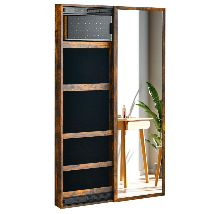 Wall Mounted Jewelry Full-Length Mirror Slide Cabinet Armoire-Rustic BrownCostway Gallery View 3 of 12