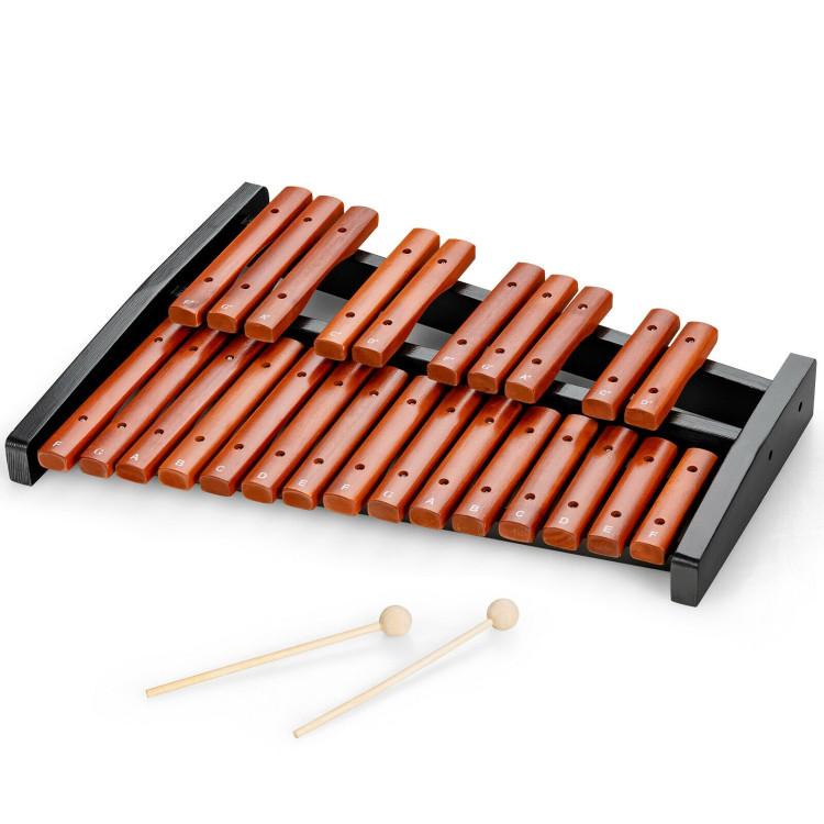 25 Notes Xylophone Wooden Percussion Educational Instrument with 2 MalletsCostway Gallery View 9 of 12