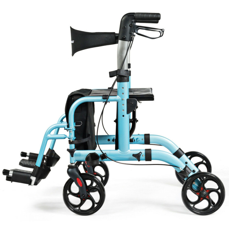 2-in-1 Adjustable Folding Handle Rollator Walker with Storage Space-BlueCostway Gallery View 8 of 12