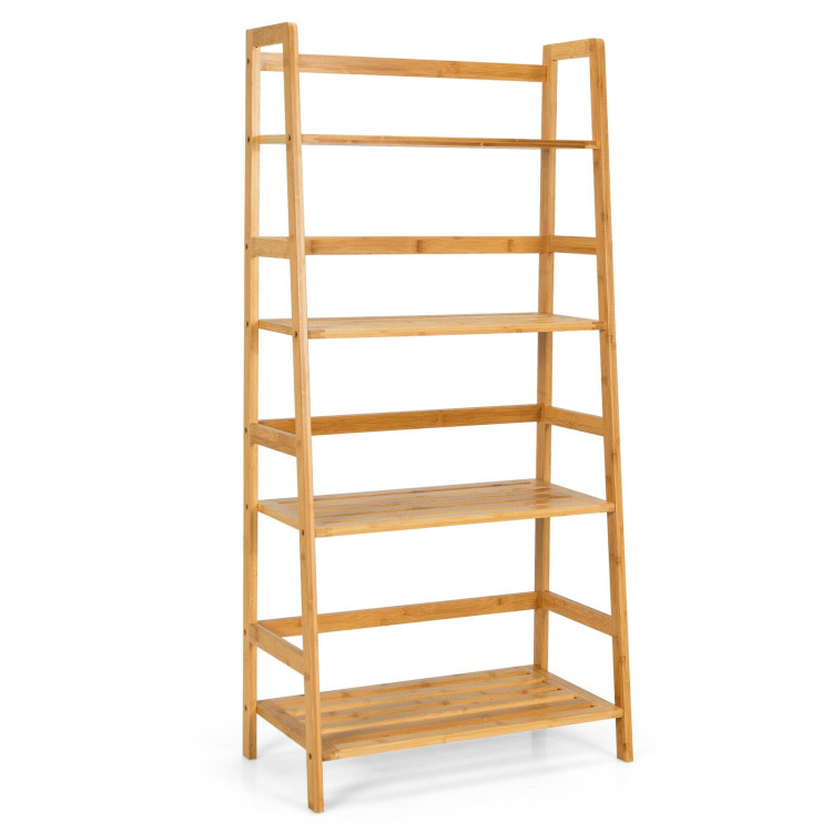4-Tier Bamboo Bookshelf Ladder Shelf Plant Stand Rack-NaturalCostway Gallery View 1 of 12