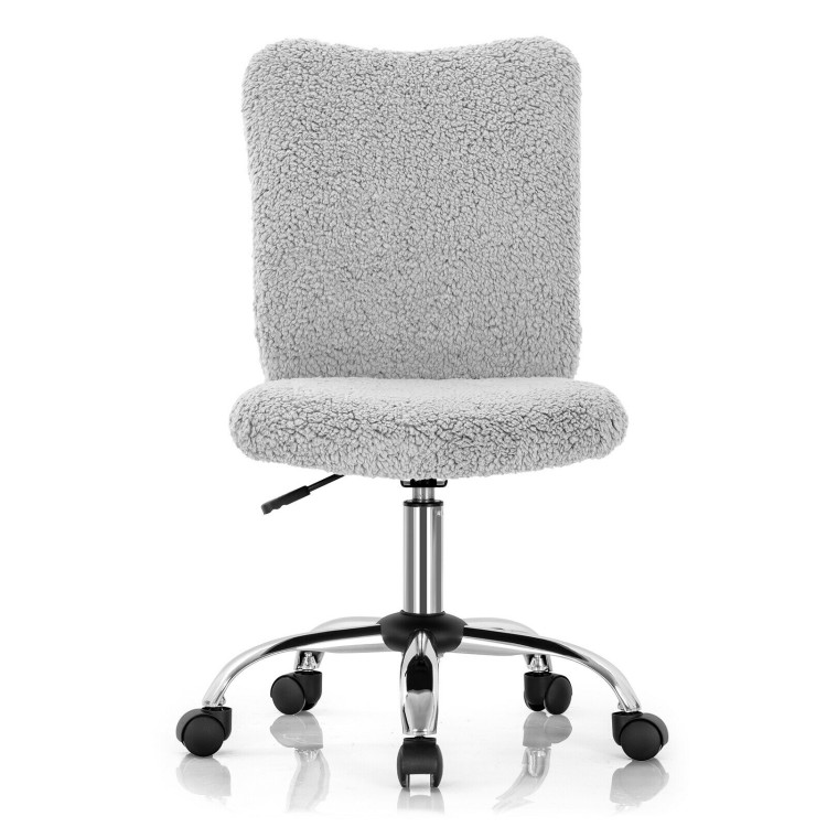 Armless Faux Fur Leisure Office Chair with Adjustable Swivel-GrayCostway Gallery View 8 of 12