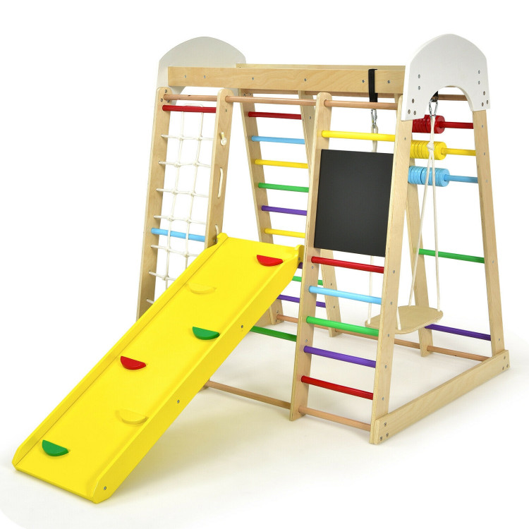 8-in-1 Wooden Climber Play Set with Slide and Swing for Kids - Gallery View 4 of 12