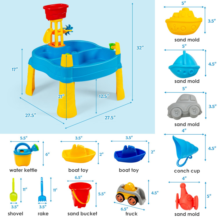 Kids Sand and Water Table for Toddlers with Umbrella and 18 Pieces Accessory SetCostway Gallery View 4 of 9