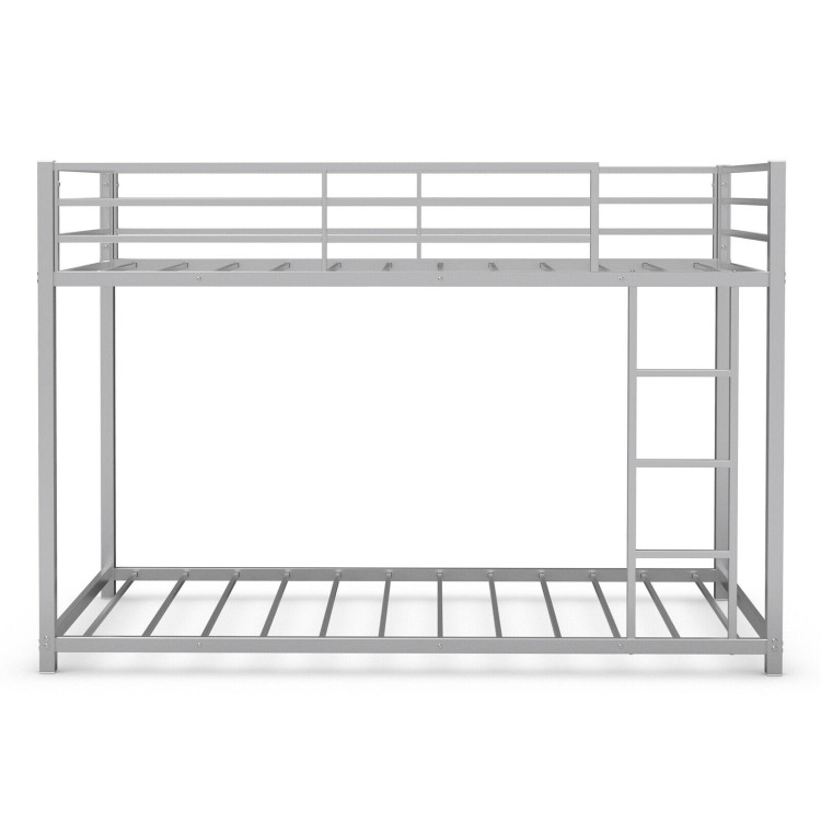 Sturdy Metal Bunk Bed Frame Twin Over Twin with Safety Guard Rails and Side Ladder-SilverCostway Gallery View 12 of 13