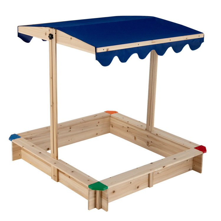 Kids Wooden Sandbox with Height Adjustable and Rotatable Canopy Outdoor PlaysetCostway Gallery View 1 of 12