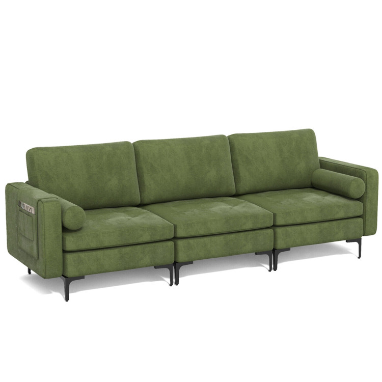 3-Seat Sofa Sectional with Side Storage Pocket and Metal Leg-Army GreenCostway Gallery View 1 of 12