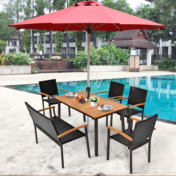 55 Inch Patio Rattan Dining Table with Umbrella HoleCostway Gallery View 6 of 13