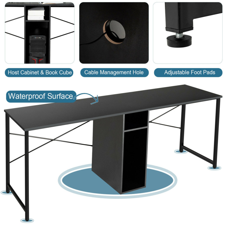 79 Inches Multifunctional Office Desk for 2 Person with Storage-BlackCostway Gallery View 10 of 11