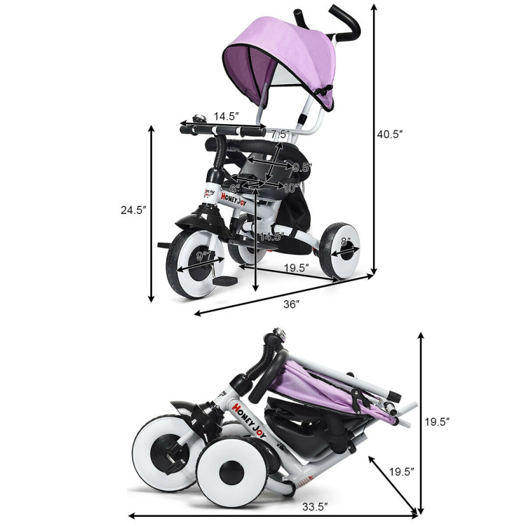 4-in-1 Kids Baby Stroller Tricycle Detachable Learning Toy Bike-PinkCostway Gallery View 4 of 11