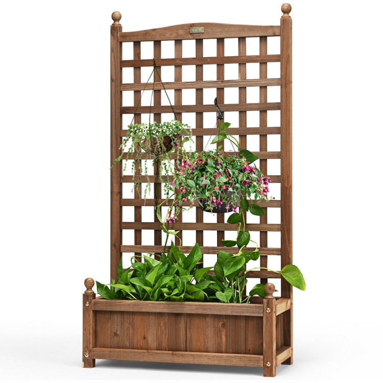 Solid Free Standing Wood Planter Box with Trellis for GardenCostway Gallery View 4 of 12