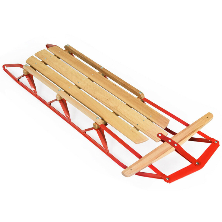 54 Inch Kids Wooden Snow Sled with Metal Runners and Steering BarCostway Gallery View 3 of 12
