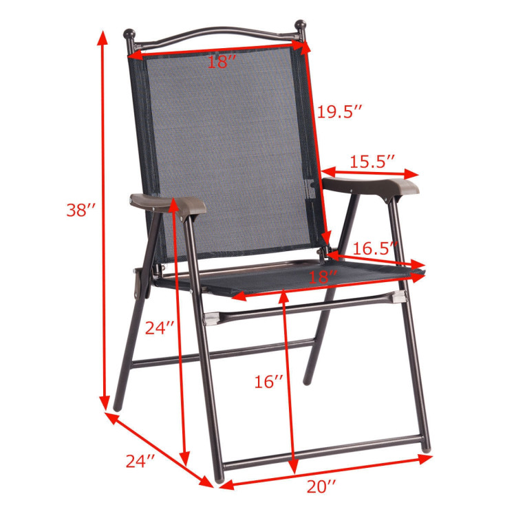 Set of 2 Patio Folding Sling Back Camping Deck Chairs-BlackCostway Gallery View 4 of 11