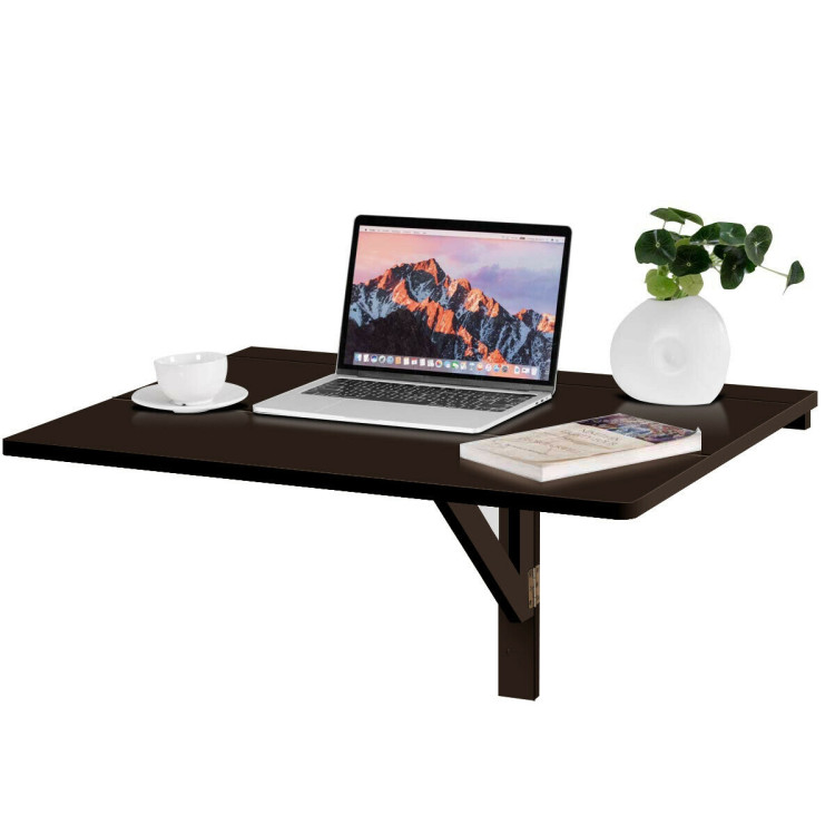 31.5 x 23.5 Inch Wall Mounted Folding Table for Small Spaces-BrownCostway Gallery View 4 of 12