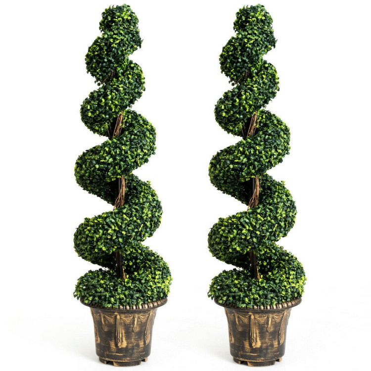2-Set 4 Feet Artificial  Décor Green Boxwood Spiral TreeCostway Gallery View 1 of 9