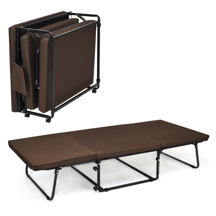 Folding Guest Sleeper Bed w/6 Position Adjustment-BrownCostway Gallery View 3 of 12
