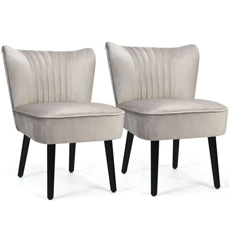 Set of 2 Upholstered Modern Leisure Club Chairs with Solid Wood Legs-BrownCostway Gallery View 7 of 12