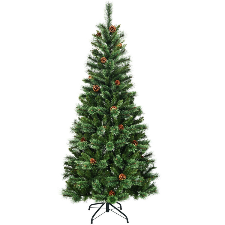7 Feet Premium Hinged Artificial Christmas Tree with Pine ConesCostway Gallery View 9 of 12