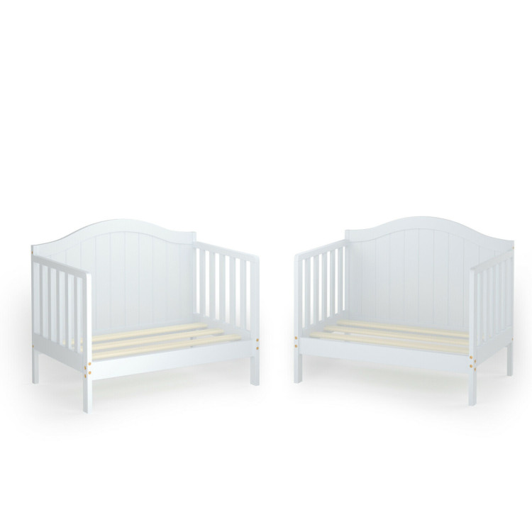 2-in-1 Classic Convertible Wooden Toddler Bed with 2 Side Guardrails for Extra Safety-WhiteCostway Gallery View 9 of 12