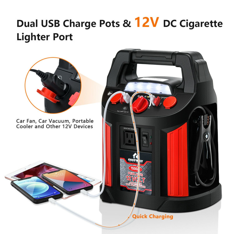 Jump Starter Air Compressor Power Bank Charger with LED Light and DC OutletCostway Gallery View 12 of 13
