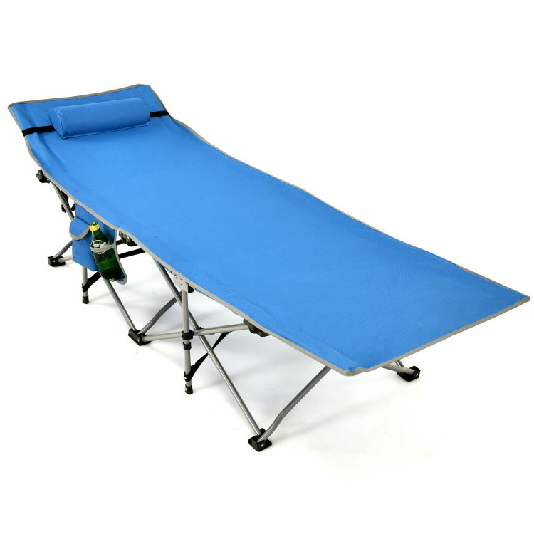 Folding Camping Cot with Side Storage Pocket Detachable Headrest-BlueCostway Gallery View 3 of 12
