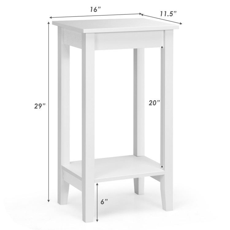 2-Tier Nightstand End Side Wooden Legs Table for Bedroom-WhiteCostway Gallery View 4 of 11