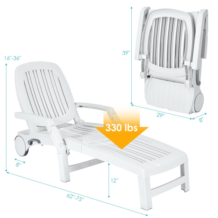 Adjustable Patio Sun Lounger with Weather Resistant Wheels-WhiteCostway Gallery View 4 of 11