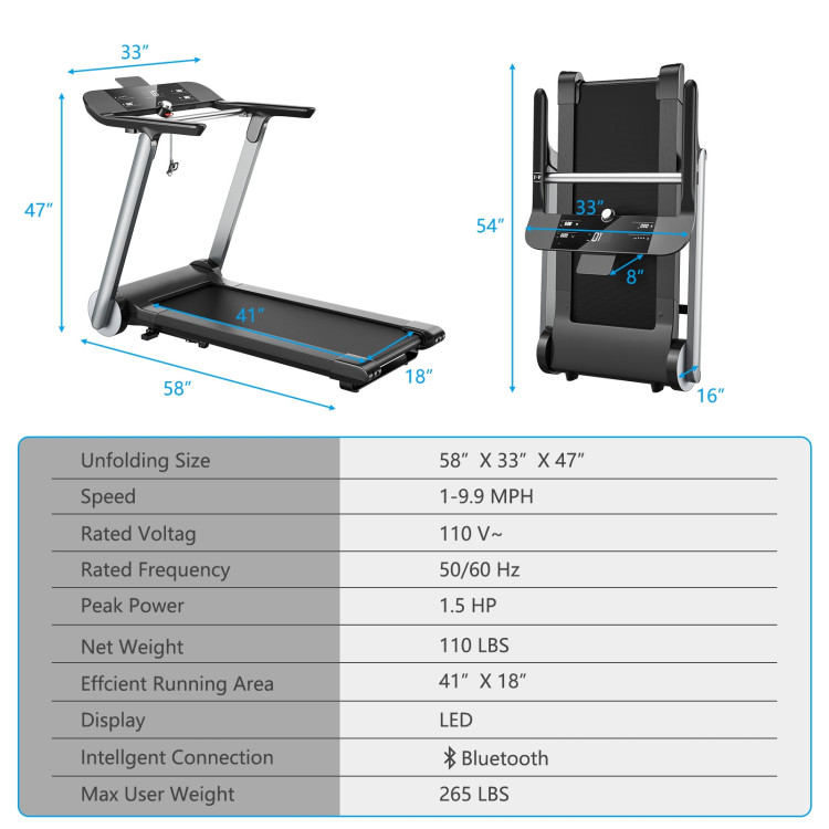 Italian Designed Folding Treadmill with Heart Rate Belt and Fatigue ButtonCostway Gallery View 4 of 13