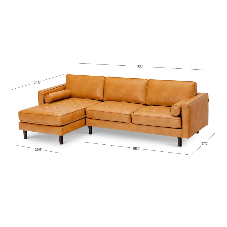3-Seat L-Shaped Sectional Sofa Couch for Living Room-BrownCostway Gallery View 4 of 13