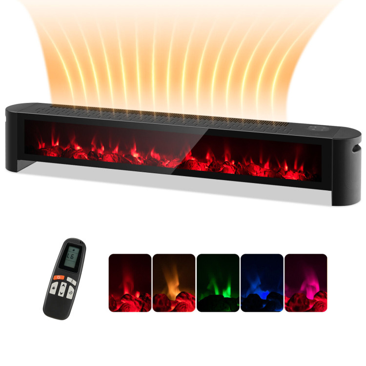 1400W Electric Baseboard Heater with Realistic Multicolor Flame-BlackCostway Gallery View 3 of 11