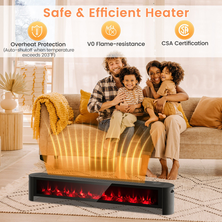 1400W Electric Baseboard Heater with Realistic Multicolor Flame-BlackCostway Gallery View 7 of 11
