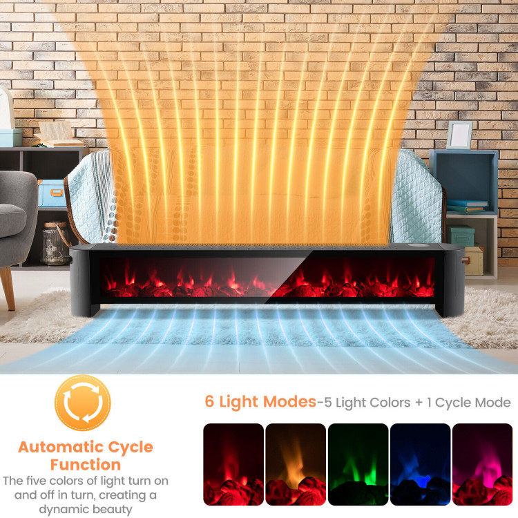 1400W Electric Baseboard Heater with Realistic Multicolor Flame-BlackCostway Gallery View 8 of 11