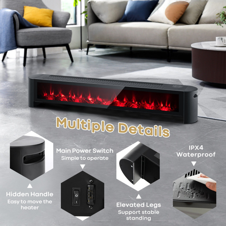 1400W Electric Baseboard Heater with Realistic Multicolor Flame-BlackCostway Gallery View 9 of 11