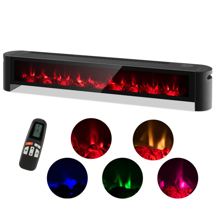 1400W Electric Baseboard Heater with Realistic Multicolor Flame-BlackCostway Gallery View 6 of 11