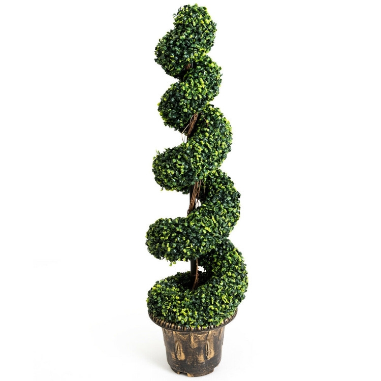 2-Set 4 Feet Artificial  Décor Green Boxwood Spiral TreeCostway Gallery View 6 of 9