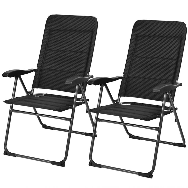 2 Pieces Outdoor Folding Patio Chairs with Adjustable Backrests for Bistro and Backyard-BlackCostway Gallery View 3 of 12